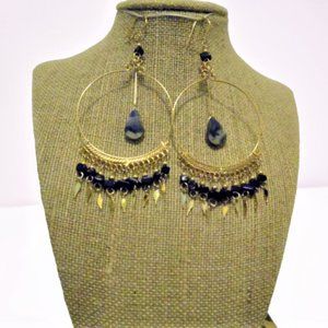 Sodalite  Semiprecious Stone Earrings Gold Plated